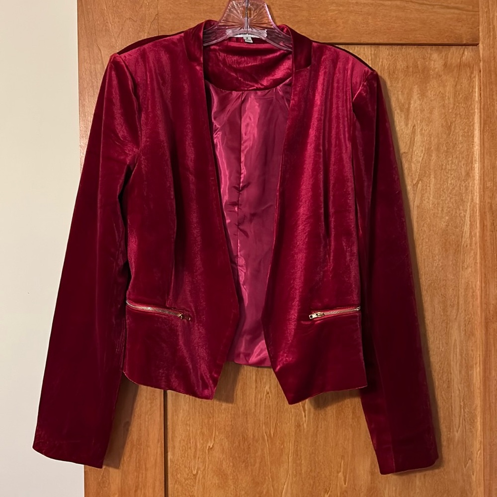 Love Letter Collection Velvet Jacket with Gold Zipper Detailing, Size Medium